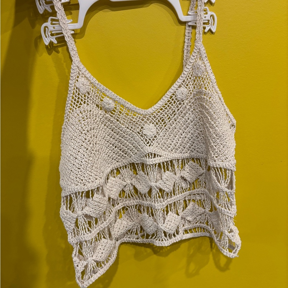 Rebellion Cream Asymmetrical Cropped Tank Top